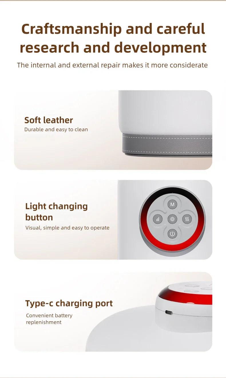 White device with soft leather trim, intuitive light-changing buttons, and Type-C charging port for easy use