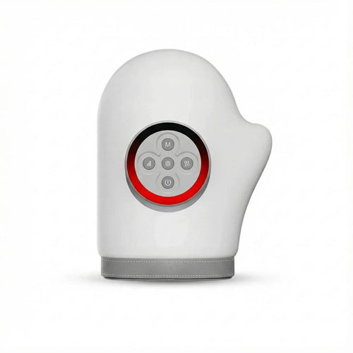 White hand massager with red control panel, heat and massage settings for relaxation