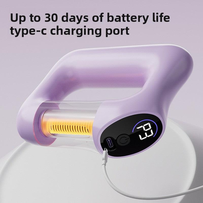 Purple handheld device with digital display, Type-C charging, 30-day battery life